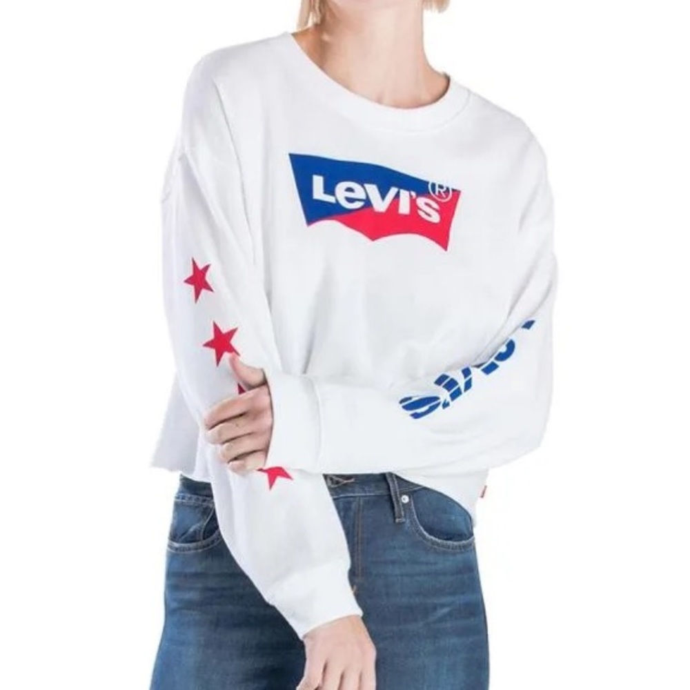 Levi’s White Graphic Vintage Raw Cut Crewneck Longsleeve Top
